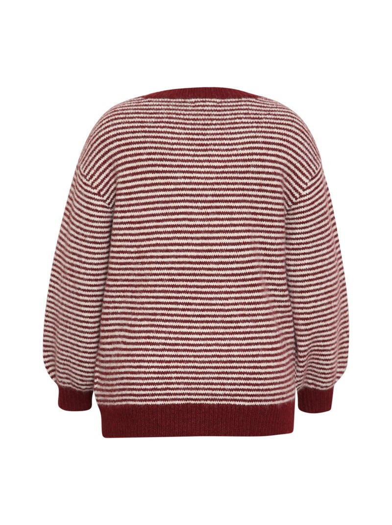 Pull rayé avec broderies Bordeaux - Kiabi