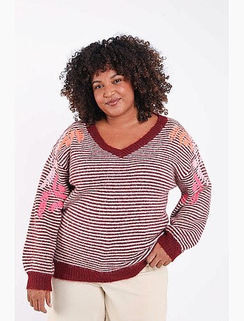 Pull rayé avec broderies PAPRIKA