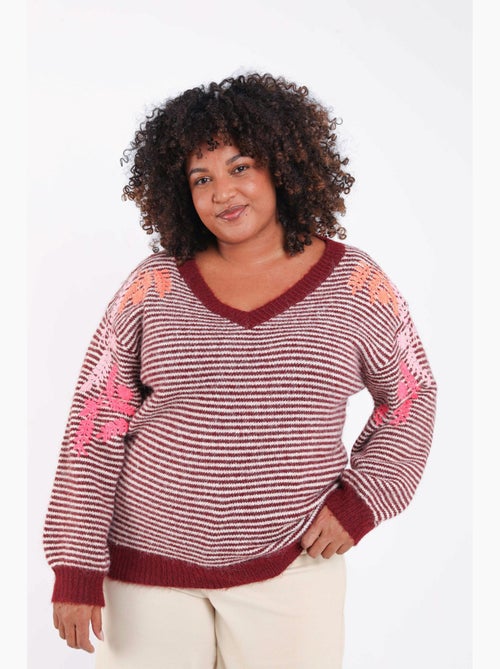 Pull rayé avec broderies PAPRIKA - Kiabi