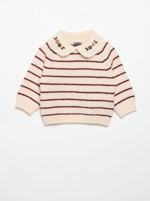 Pull rayé avec col fantaisie - Kiabi