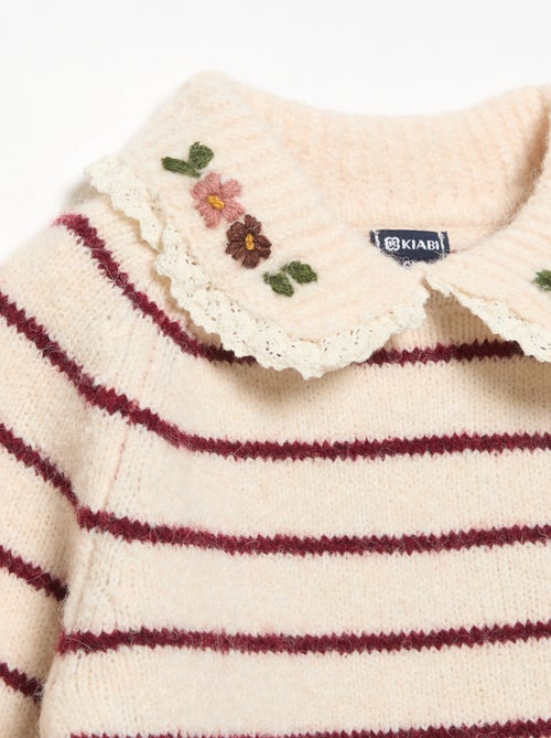Pull rayé avec col fantaisie - Kiabi