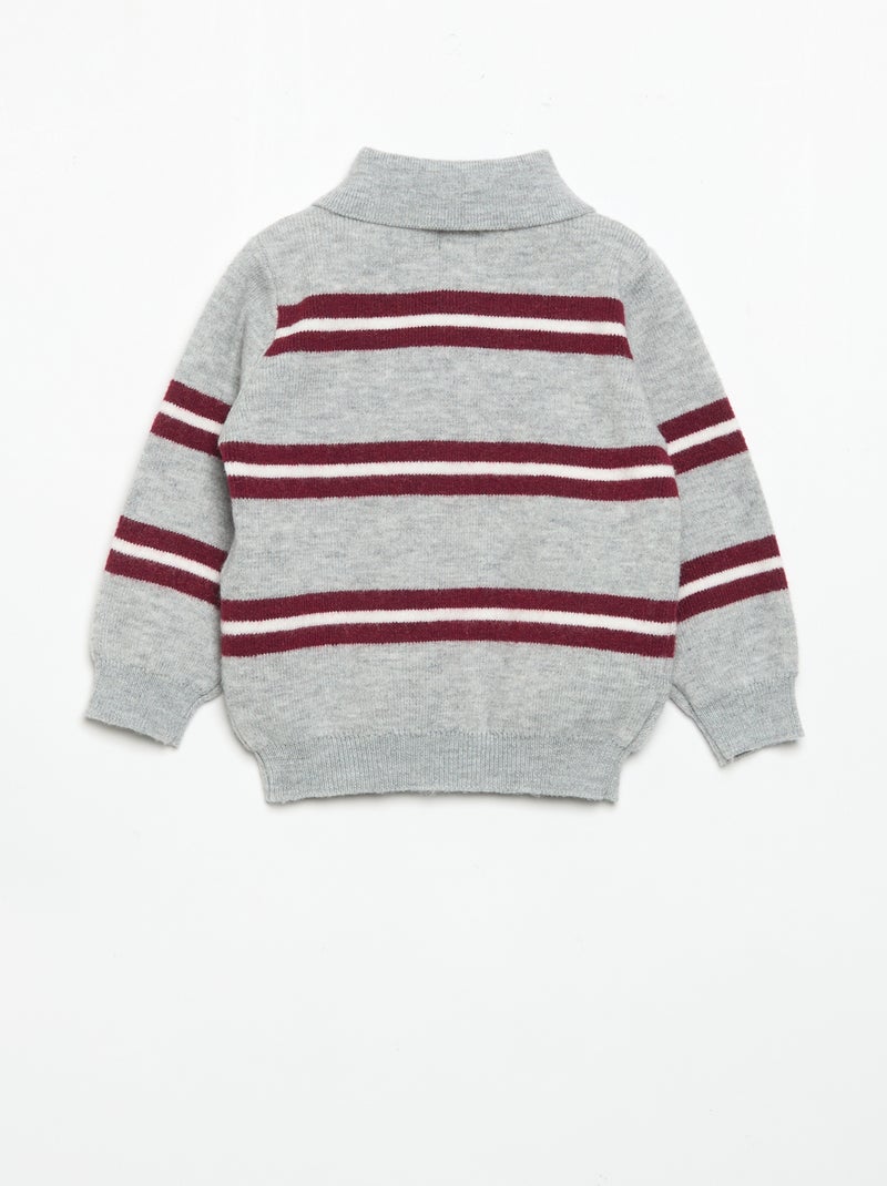 Pull rayé avec col polo Gris - Kiabi