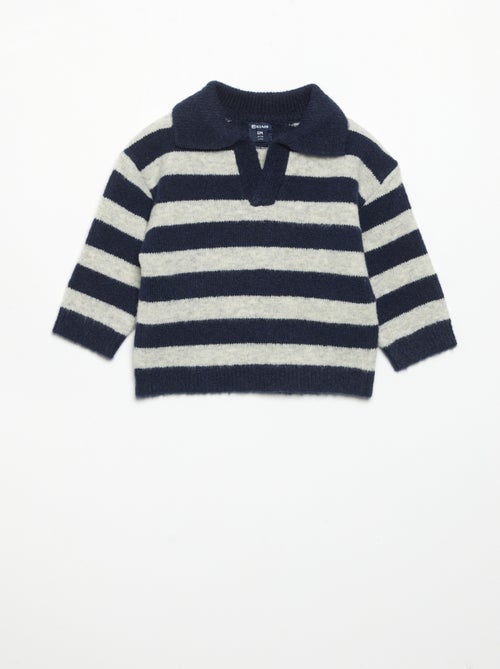 Pull rayé avec col polo non boutonné - Kiabi