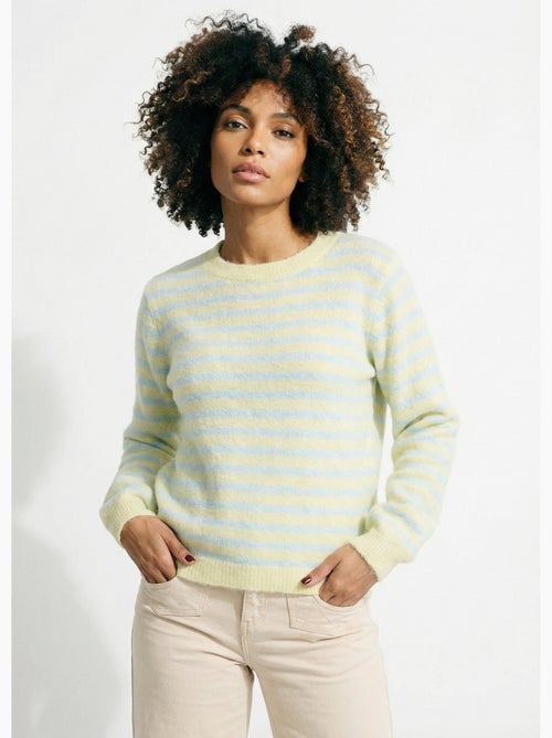 Pull rayé avec laine, dos boutonné - AFIBEL - Kiabi