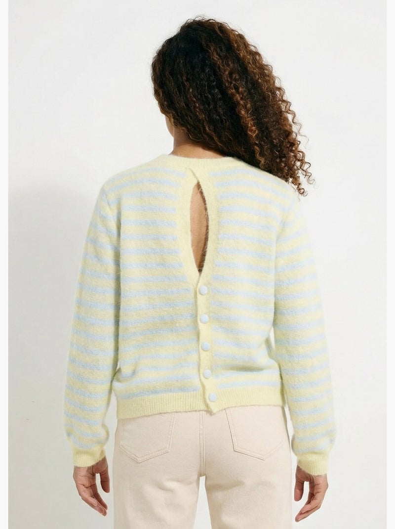Pull rayé avec laine, dos boutonné - AFIBEL Bleu Jaune - Kiabi