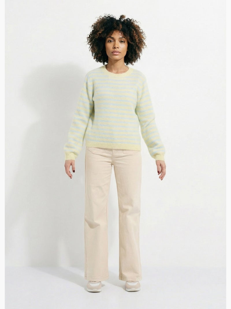 Pull rayé avec laine, dos boutonné - AFIBEL Bleu Jaune - Kiabi