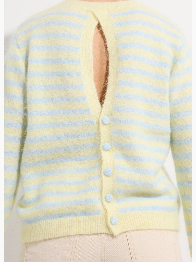 Pull rayé avec laine, dos boutonné - AFIBEL Bleu Jaune - Kiabi