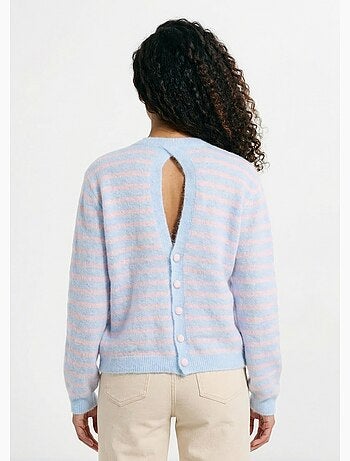 Pull rayé avec laine, dos boutonné - AFIBEL