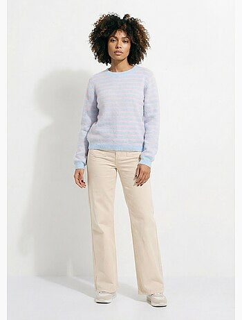 Pull rayé avec laine, dos boutonné - AFIBEL