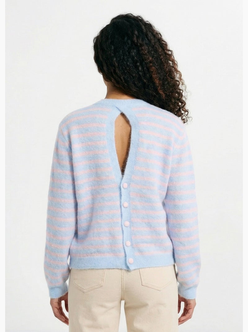 Pull rayé avec laine, dos boutonné - AFIBEL Bleu Rose - Kiabi
