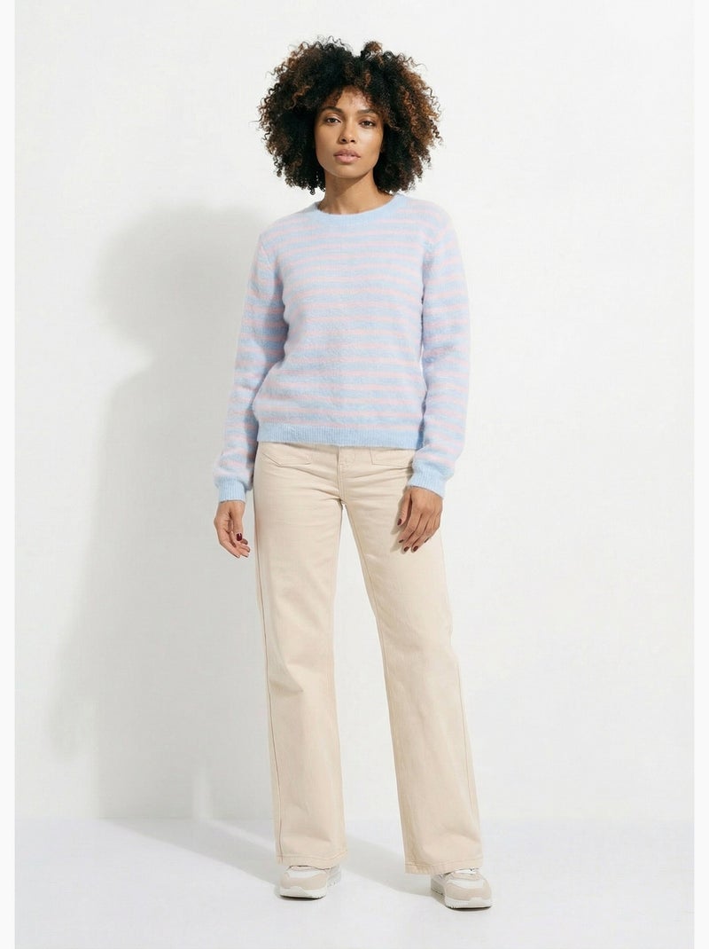 Pull rayé avec laine, dos boutonné - AFIBEL Bleu Rose - Kiabi