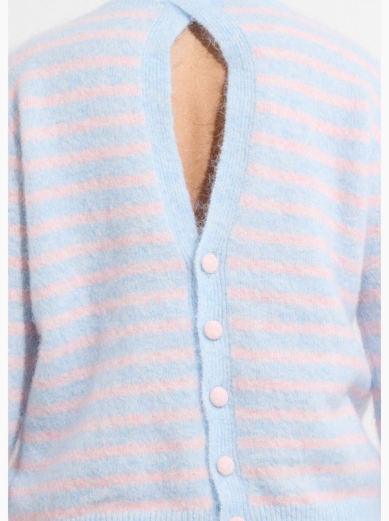 Pull rayé avec laine, dos boutonné - AFIBEL Bleu Rose - Kiabi