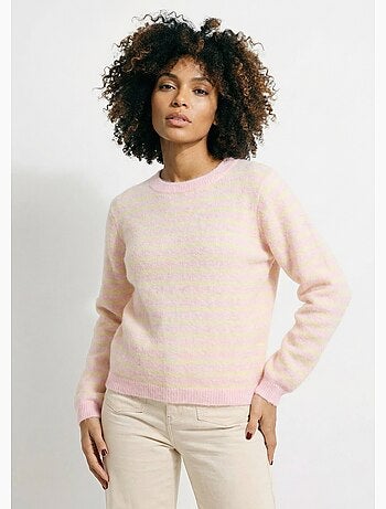 Pull rayé avec laine, dos boutonné - AFIBEL