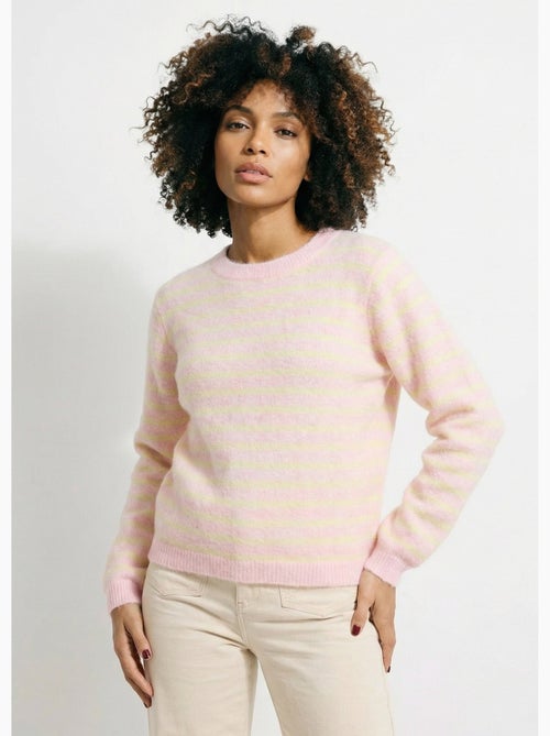 Pull rayé avec laine, dos boutonné - AFIBEL - Kiabi