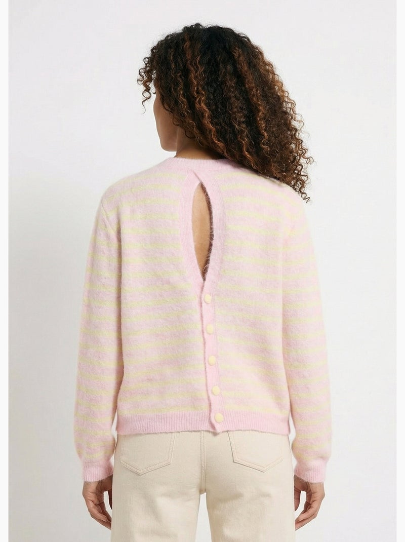 Pull rayé avec laine, dos boutonné - AFIBEL Rose - Kiabi