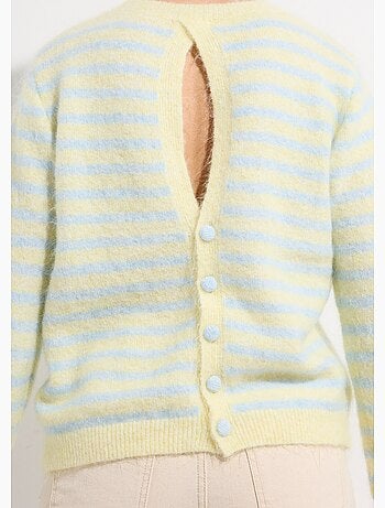 Pull rayé avec laine, dos boutonné