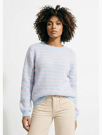 Pull rayé avec laine, dos boutonné