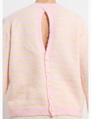 Pull rayé avec laine, dos boutonné