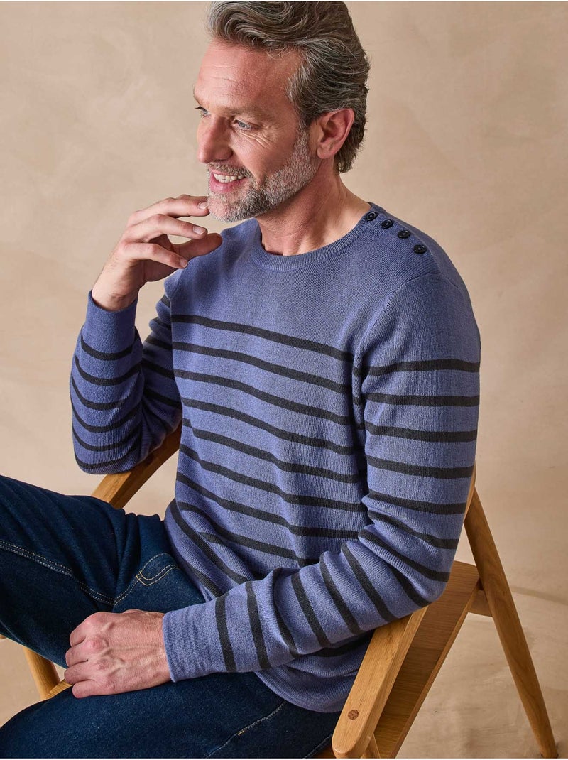 Pull rayé avec laine homme - DAXON Bleu marine - Kiabi