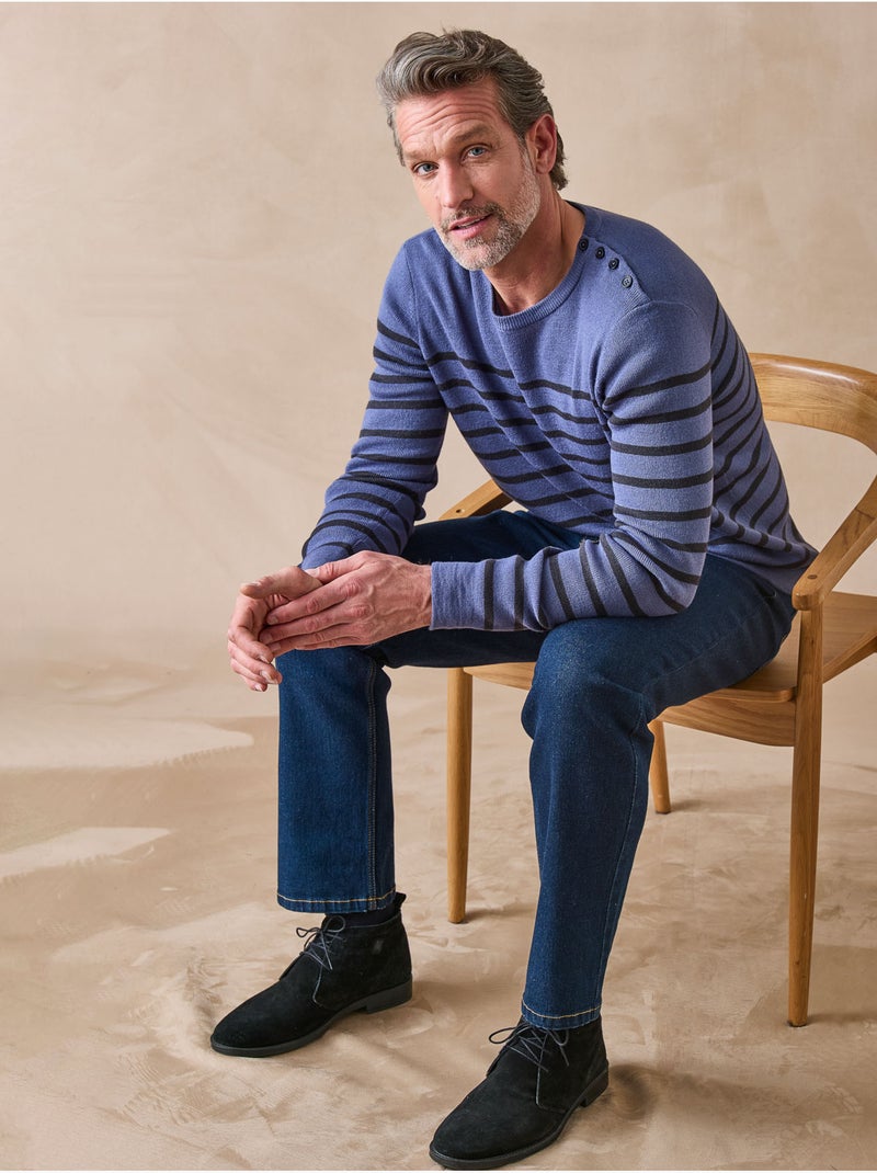 Pull rayé avec laine homme - DAXON Bleu marine - Kiabi