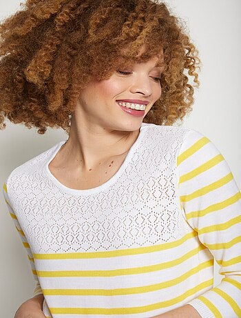 Pull rayé avec maille ajourée col rond - Afibel