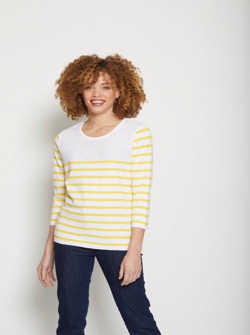 Pull rayé avec maille ajourée col rond - Afibel - Kiabi