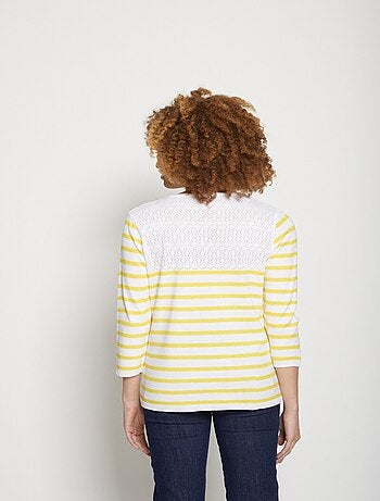 Pull rayé avec maille ajourée col rond