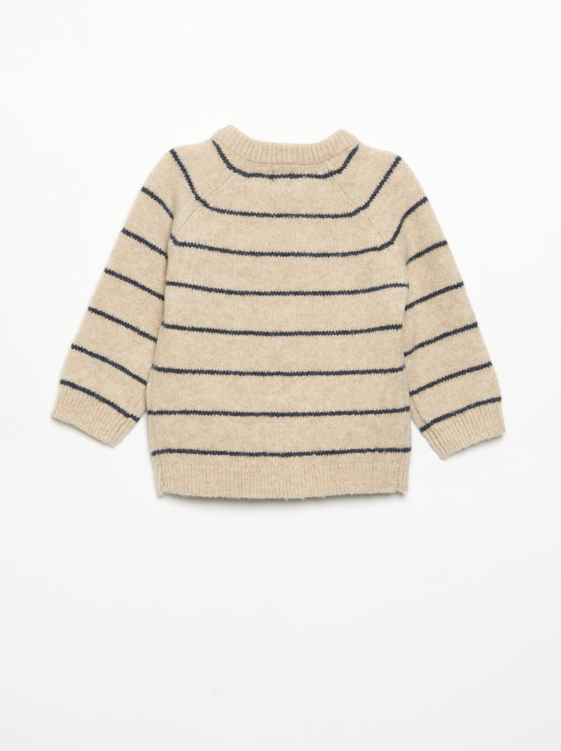 Pull rayé avec ouverture boutonnée au col Beige - Kiabi