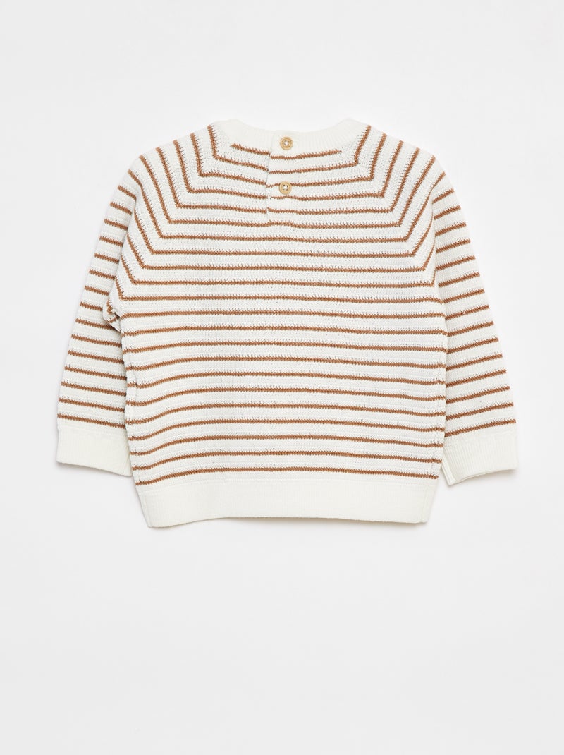 Pull rayé avec ouverture boutonnée au dos Blanc - Kiabi