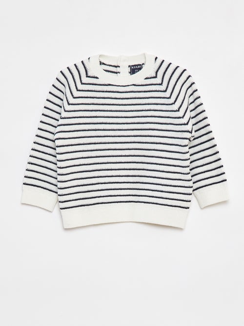 Pull rayé avec ouverture boutonnée au dos - Kiabi