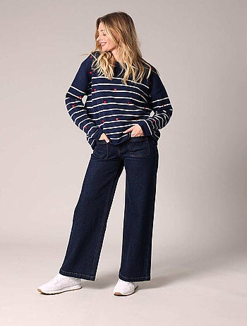 Pull rayé avec petits coeurs brodés 'Deeluxe'