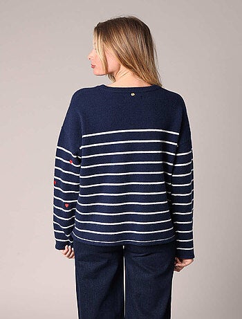 Pull rayé avec petits coeurs brodés 'Deeluxe'