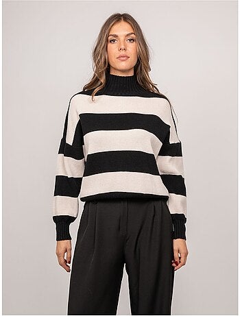 Pull rayé col montant kanelle