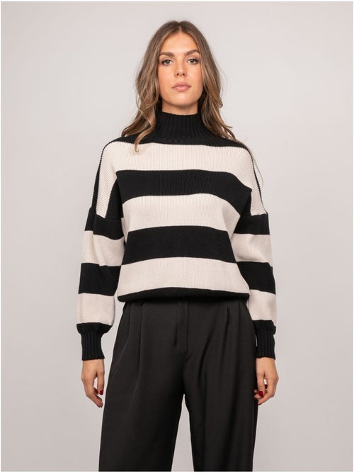 Pull rayé col montant kanelle - Kiabi