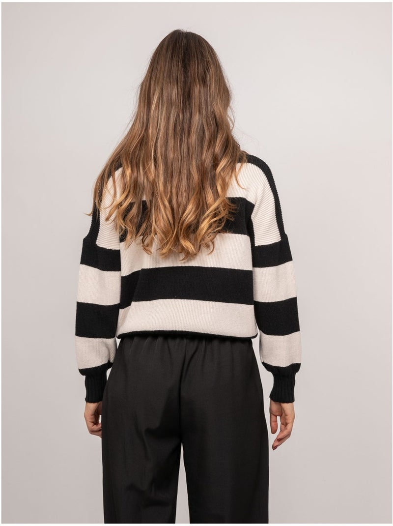 Pull rayé col montant kanelle Noir - Kiabi