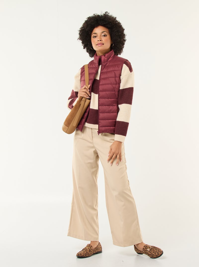 Pull rayé col rond en matière douce Beige - Kiabi