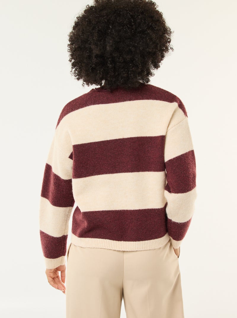 Pull rayé col rond en matière douce Beige - Kiabi