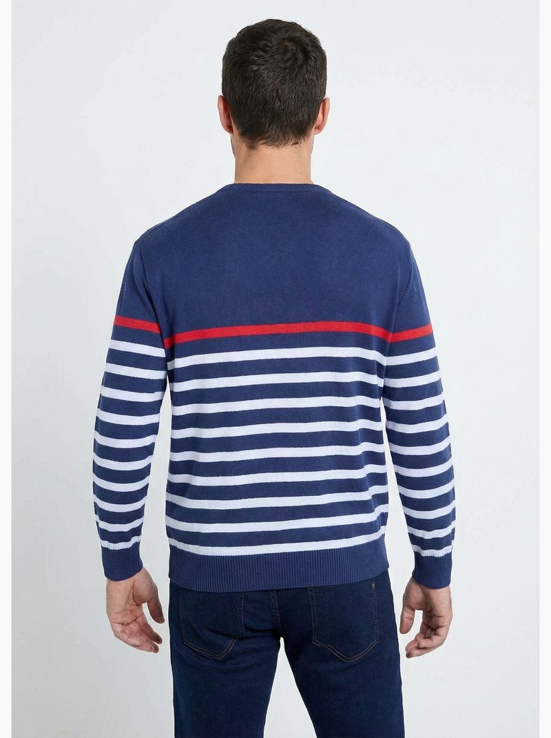 Pull rayé col rond jersey coton - Afibel Blanc - Kiabi