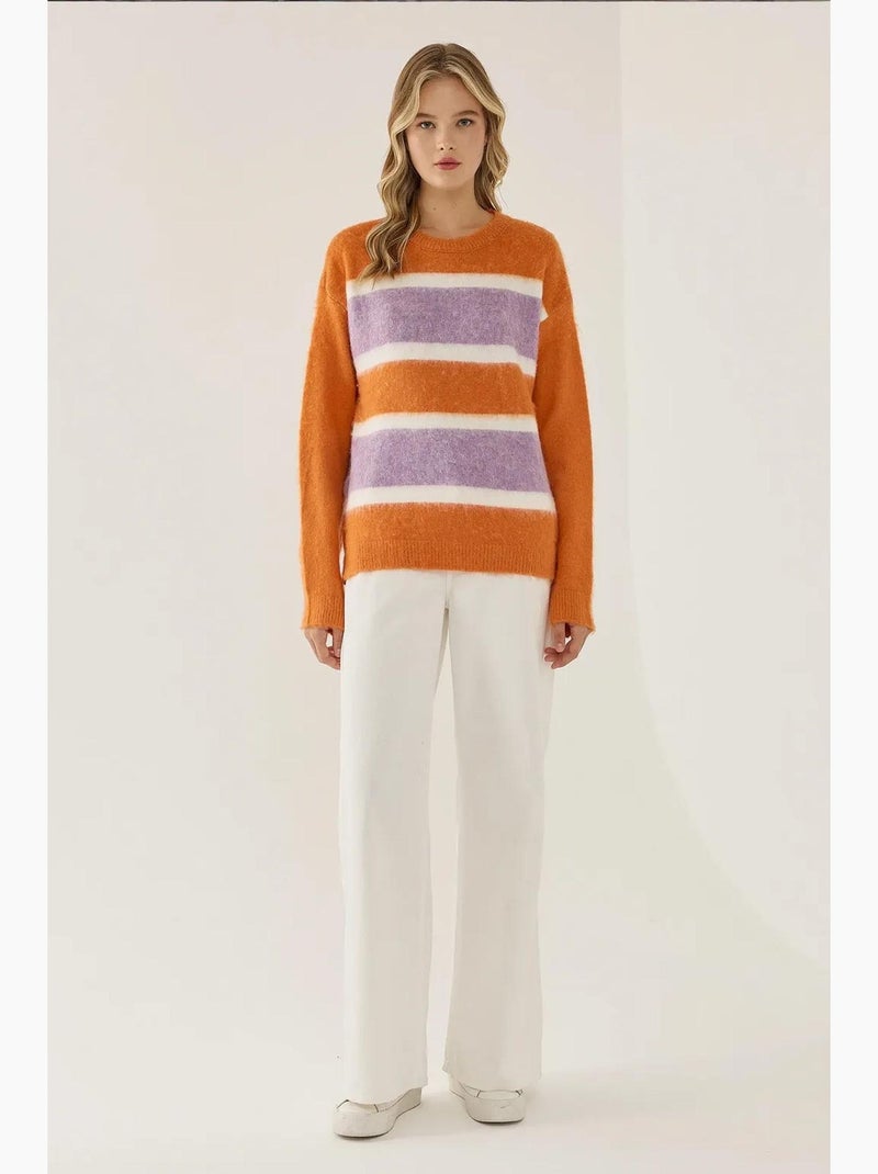 Pull rayé coloré coupe décontractée hiccup Orange - Kiabi