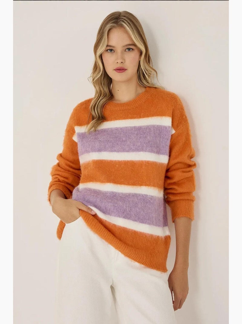 Pull rayé coloré coupe décontractée hiccup Orange - Kiabi