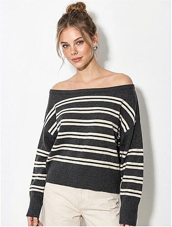 Pull rayé côtelé à épaules dénudées lucci