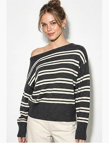 Pull rayé côtelé à épaules dénudées lucci