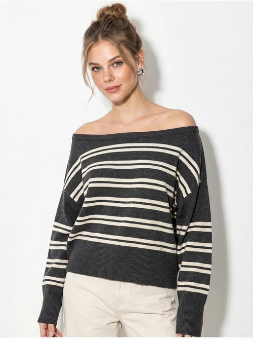 Pull rayé côtelé à épaules dénudées lucci - Kiabi Pull rayé côtelé à épaules dénudées lucci - Kiabi