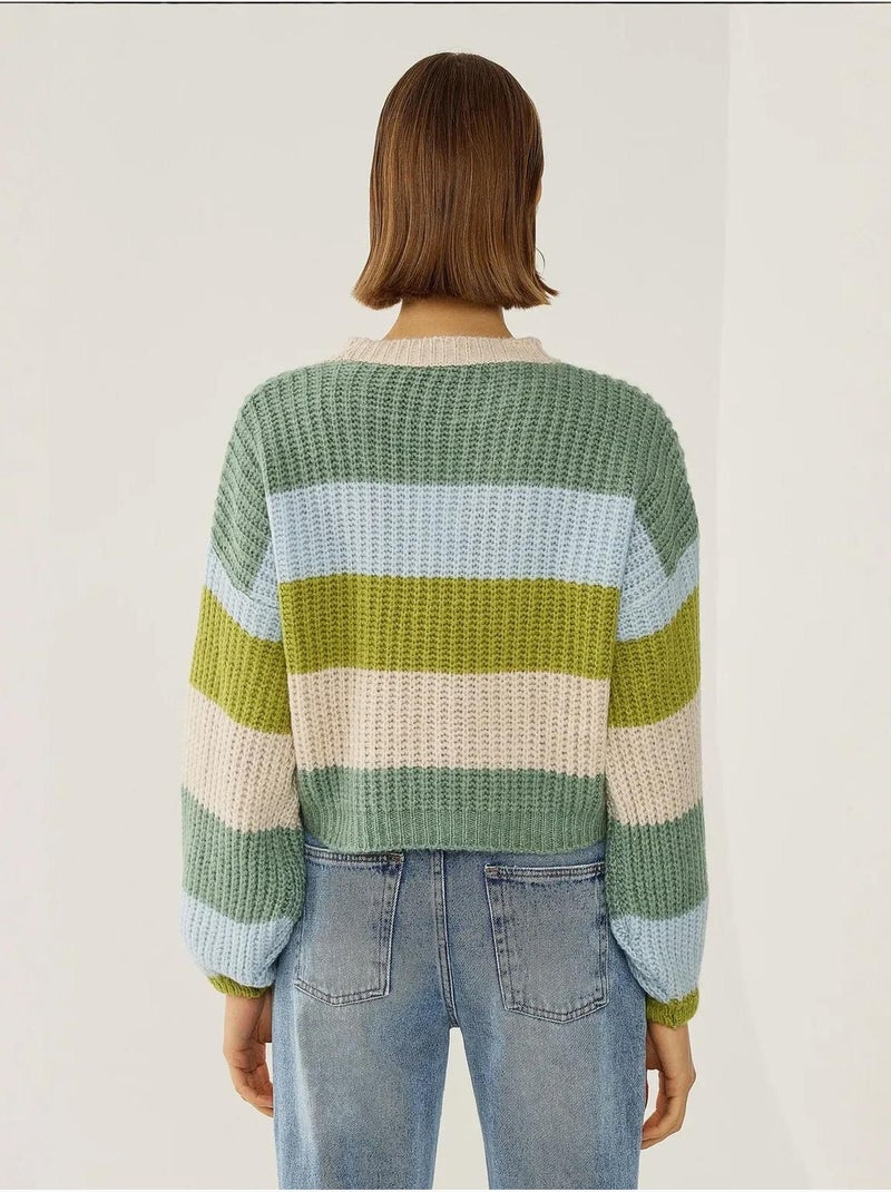Pull rayé coupe décontractée Vert - Kiabi