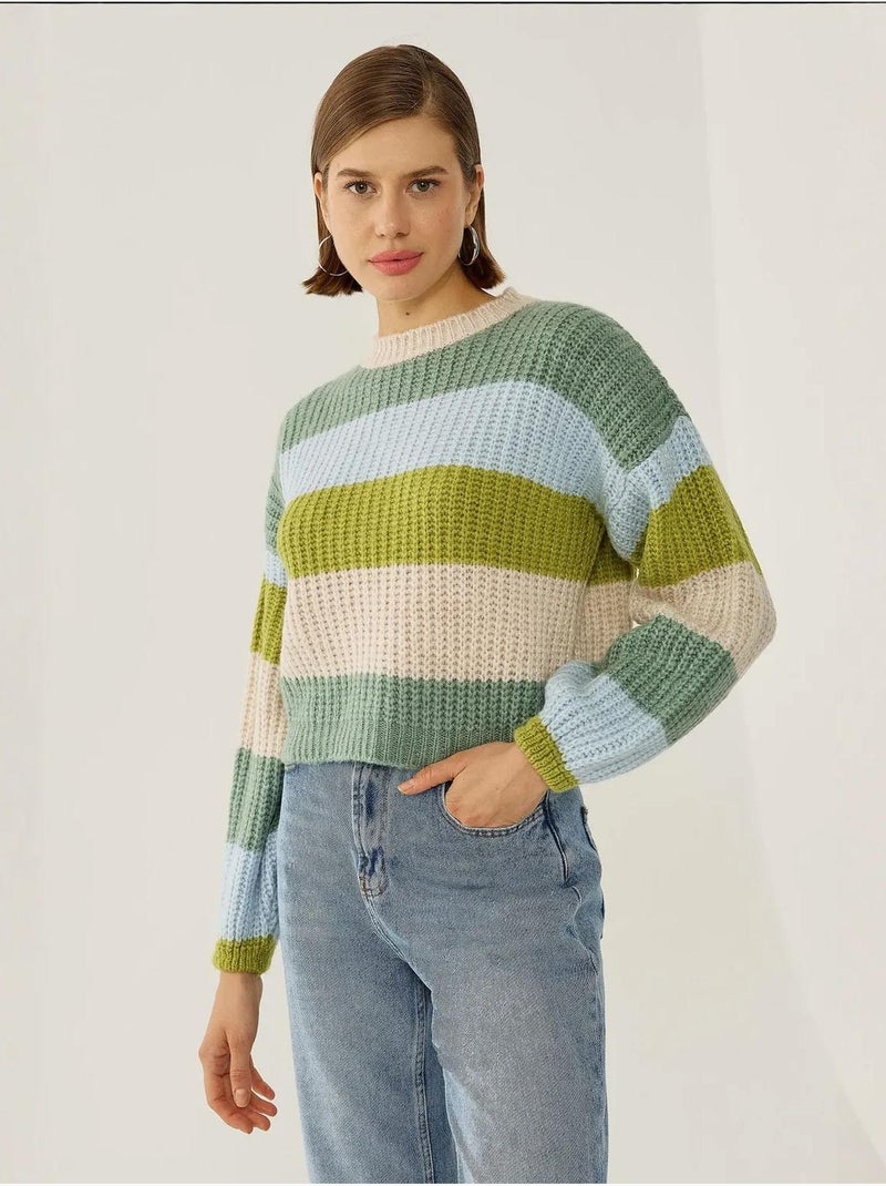 Pull rayé coupe décontractée Vert - Kiabi