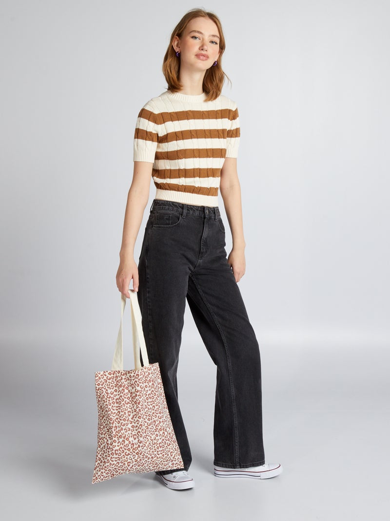 Pull rayé cropped Beige - Kiabi