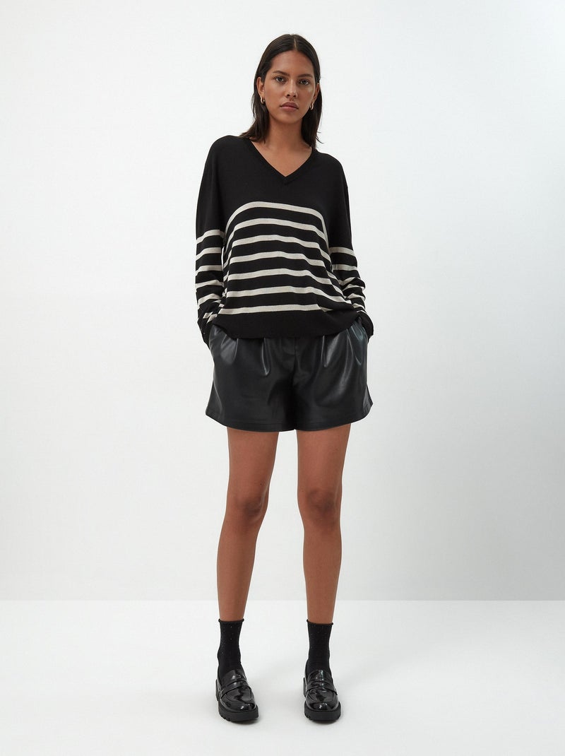 Pull rayé en cachemire mélangé Noir - Kiabi