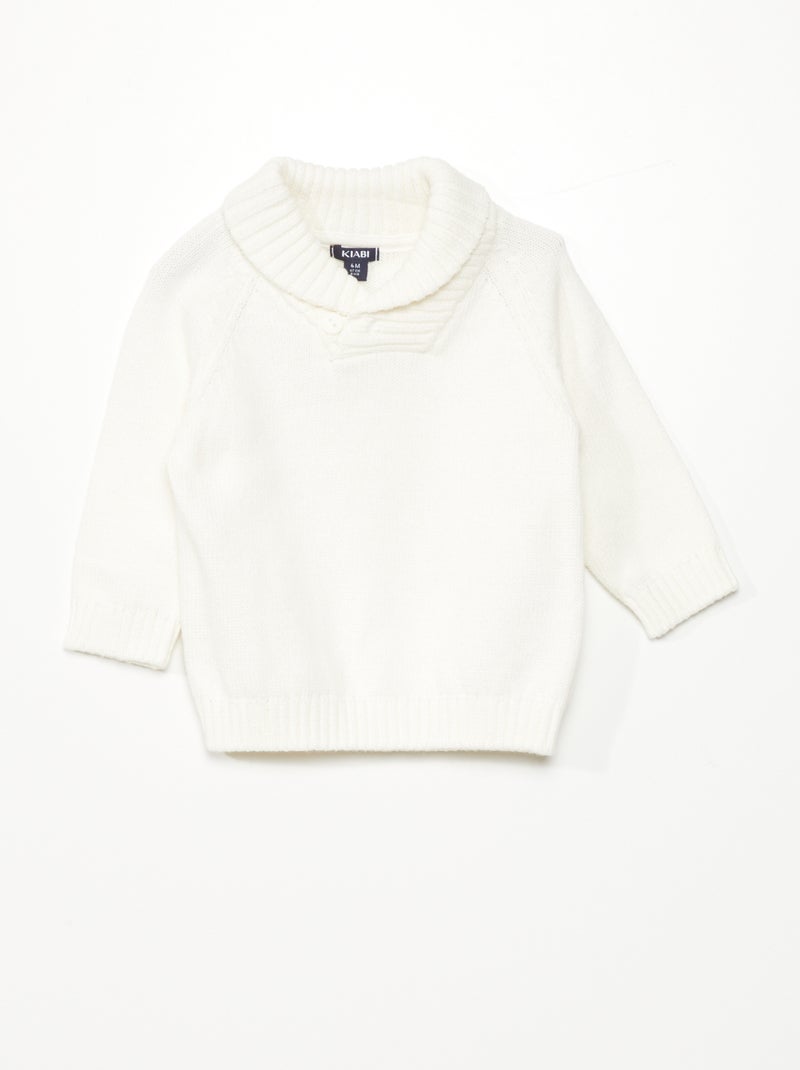 Pull rayé en col châle blanc - Kiabi