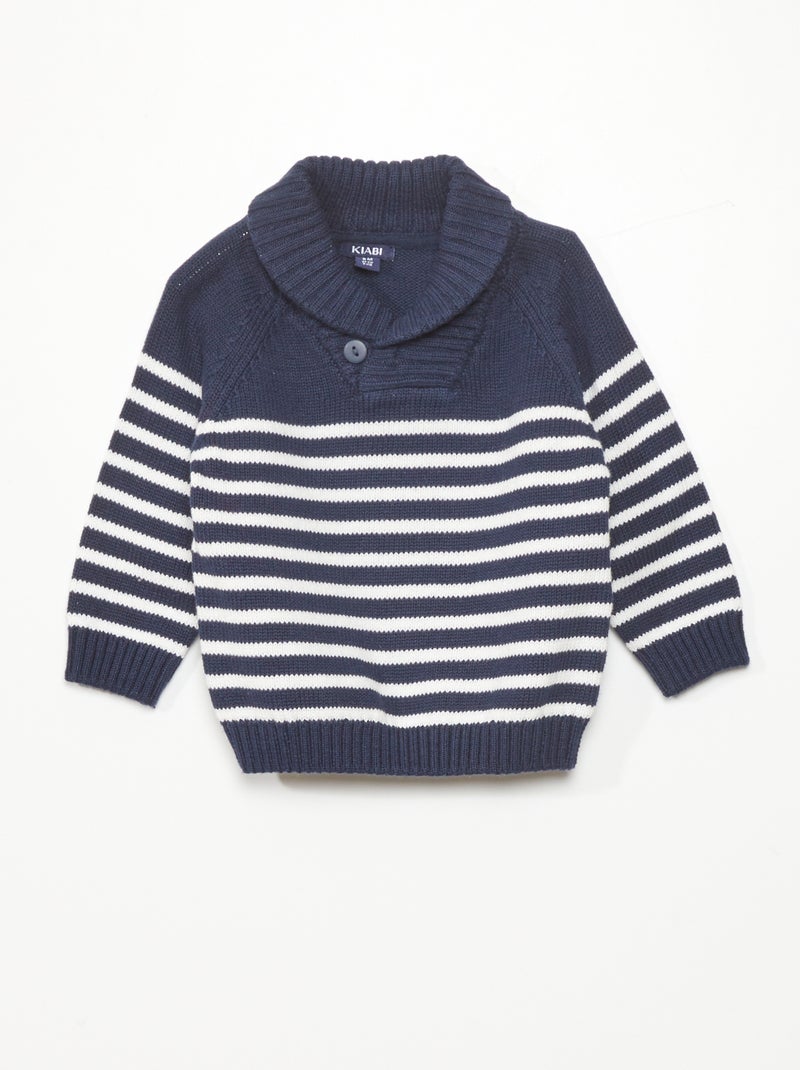 Pull rayé en col châle rayé bleu - Kiabi