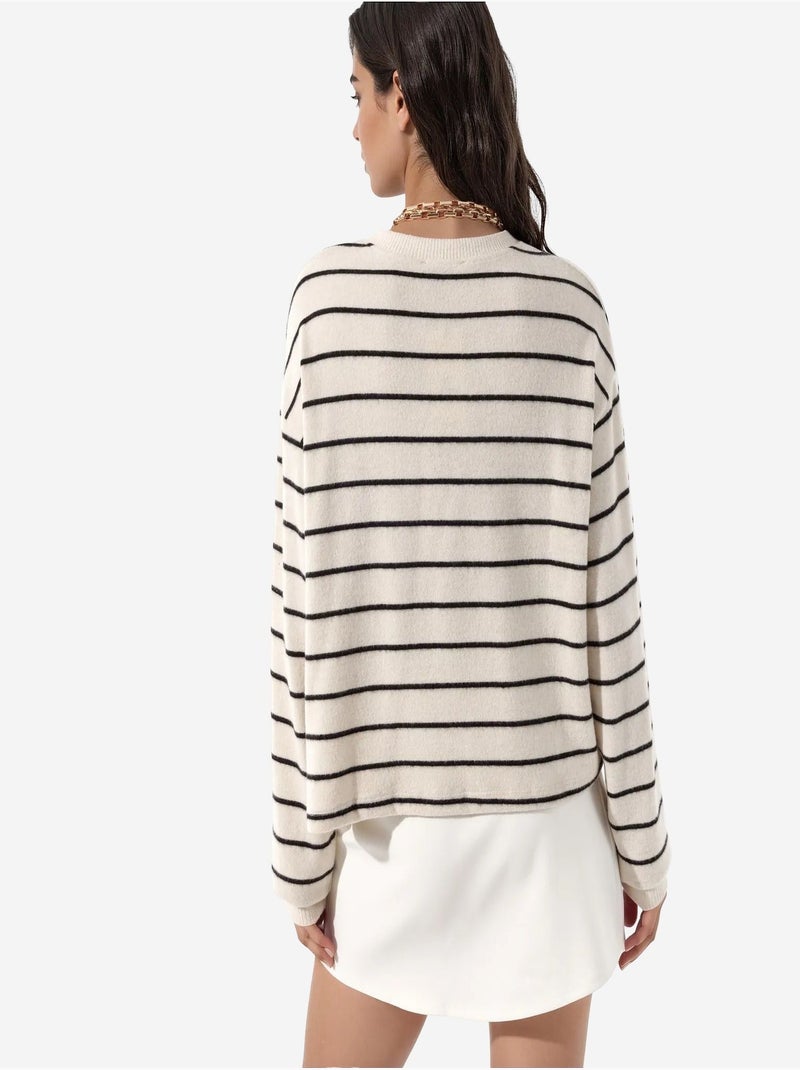 Pull rayé en maille côtelée à col rond busem Multicolore - Kiabi